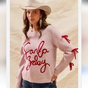 Pink Santa Baby Sweater with Red Bow Accents Size M